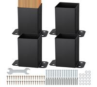 VEVOR 101.6x101.6mm Post Base 4 Pcs, Inner Size 91x91 Post Base Brackets, Heavy Duty Powder-Coated Post Anchor Matte Black Wood Post Brackets for Pavi