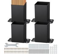 VEVOR 101.6x101.6mm Post Base 4 Pcs, Inner Size 91x91 Post Base Brackets, Heavy Duty Powder-Coated Post Anchor Matte Black Wood Post Brackets for Pavilion Deck Railing Support Deck Base Plate