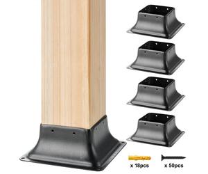 VEVOR 101.6x101.6mm Post Base 4Pcs, Internal 91x91mm Heavy Duty Powder-Coated Steel Post Bracket Fit for Standard Wood Post Anchor, Decking Post Base