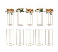 VEVOR 10PCS 31.5inch/80cm High Wedding Flower Stand, With Acrylic Laminate,Metal Vase Column Geometric Centerpiece Stands, Gold Rectangular Floral Display Rack for Events Reception, Party Decoration