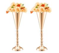 VEVOR 10PCS 43cm/16.9” Tall Wedding Flower Vase, Metal Wedding Trumpet Centerpiece, Gold Floral Stand Display Rack for Tables, Dinner Party, Anniversary Ceremony, Birthday Event Decor