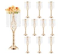 VEVOR 10PCS 55cm/21.65” Tall Crystal Wedding Flower Stand, Metal Wedding Centerpiece Vase, Gold Flower Holders Floral Display Rack for Tables Wedding