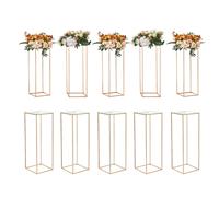 VEVOR 10PCS 31.5inch/80cm High Wedding Flower Stand, With Acrylic Laminate,Metal Vase Column Geometric Centerpiece Stands, Gold Rectangular Floral Display Rack for Events Reception, Party Decoration