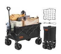 VEVOR 113 L Beach Terrain Wheels, Heavy Duty Folding Cart Max 250 lbs with Drink Holders, Sports Wagon for Camping, Shopping, Garden, Iron, Black, 33.7 x 19.7 x 42.1 in