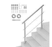 VEVOR SSH-1S-120-2 Outdoor Steps 47.2in Length 2 Crossbars Stair Hand, Transitional Stainless Steel Railings w/Installation Kit, Double-Column Staircase Handrails for Seniors,Porch & Deck, Silver