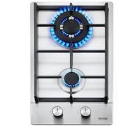 VEVOR 12 inch 2 Burners Cooktop Max 12250BTU Built-in Stainless Steel Stove Top LPG/NG Convertible Dual Fuel Natural Gas Hob with Thermocouple Protection for Outdoor, Kitchen, Camping, RV