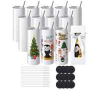 VEVOR 12 Pack Straight Sublimation Tumblers, 20 oz Blank Tumbler Bulk, Stainless Steel Double Wall Tumbler Cups with Straw, Lid, Brush, Base, Shrink Wrap, Gift Box, for Heat Press and Heat Transfer