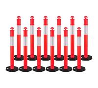 VEVOR 12 Pack Traffic Delineator Posts, 1140 mm Traffic Safety Cones with Weighted Base and Reflective Strips, Heavy Duty Delineator Posts for Construction Site, Parking Lot, Crowd Control, Red