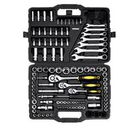 VEVOR 121-Piece Mechanics Tool Set, 1/4" 3/8" 1/2" Drive Sockets, SAE and Metric Mechanic Tool Kit with Bits, Wrenches, Ratchet Handle, Accessories, a