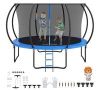 VEVOR 12FT Trampoline, 400 lbs Trampoline with Enclosure Net, Ladder, and Curved Pole, Heavy Duty Trampoline with Jumping Mat and Spring Cover Padding, Outdoor Recreational Trampolines for Kids Adults
