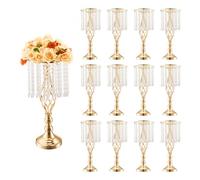 VEVOR 12PCS 49cm/19.3” Tall Crystal Wedding Flower Stand, Metal Wedding Centerpiece Vase, Gold Flower Holders Floral Display Rack for Tables Wedding Dinner Party, Ceremony Birthday Event Decor