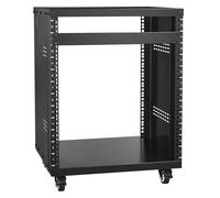 VEVOR 12U AV Rack Stand, 300 lbs Capacity, Network Stereo Recording Studio Rack with Lockable Caster Wheels Round & Square Holes, Special Vents for 19" Audio Video Musical & IT Equipment Mounting