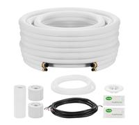 VEVOR 15.2m Mini Split Line Set, 6.4 & 12.7mm OD AC Copper Tubing Pipe, 3/8 White PE Thickened Insulated Coil with Flared Nuts, Rich Fittings, for Mini Split Air Conditioner HVAC or Heat Pump System