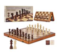 VEVOR Magnetic Wooden Chess Set, 15 inch 2-IN-1 Chess Checkers Game Set, Folding Chess Board Games for Adults Kids, 2 Queens Portable Travel Gift Chess Set for Tournament Professional Beginner