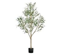 VEVOR 150cm Artificial Olive Tree with Black Pot, Tall Fake Tree with Natural Wood Trunk & Realistic Green Leaves and Fruits, Indoor Faux Plant for Home, Office, Living Room, Corner Decor