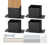VEVOR 152.4x152.4 Post Base 4 Pcs, Inner Size 142x142 Post Base Brackets, Heavy Duty Powder-Coated Post Anchor Matte Black Wood Post Brackets for Pavilion Deck Railing Support Deck Base Plate