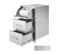 VEVOR Outdoor Kitchen Drawers, 16.5"W x 29"H x 20.5"D Triple Access Drawers, Stainless Steel Flush Mount Cabinets, BBQ Island Drawers Storage with Paper Towel Holder & Handle, for Patio Grill Station