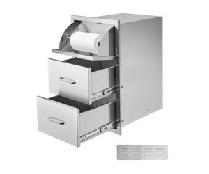 VEVOR 16.5"W x 29"H x 20.5"D Triple Access Drawers, Stainless Steel Flush Mount Cabinets, BBQ Island Drawers Storage with Paper Towel Holder & Handle, for Patio Grill Station