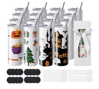 Vevor 16 Pack Straight Sublimation Tumblers, 20 Oz Blank Tumbler Bulk, Stainless Steel Double Wall Tumbler Cups With Lid