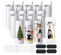 VEVOR 16 Pack Straight Sublimation Tumblers, 20 oz Blank Tumbler Bulk, Stainless Steel Double Wall Tumbler Cups with Straw, Lid, Brush, Base, Shrink Wrap, Gift Box, for Heat Press and Heat Transfer