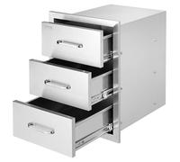 VEVOR 16" W x 21.5" H x 18" D Flush Mount Triple Access Stainless Steel Handle BBQ Island Drawers for Outdoor Kitchens or Patio Grill Station, 16W x 21.5H x 18D Inch