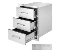 VEVOR 16" W x 21.5" H x 18" D Flush Mount Triple Access Stainless Steel Handle BBQ Island Drawers for Outdoor Kitchens or Patio Grill Station, 16W x 21.5H x 18D Inch