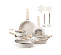 VEVOR 17 Piece Pots and Pans Set, Granite Nonstick Cookware Set, Induction Cookwares, Kitchen RV Cooking Sets with Frying, Sauce, Saute, Tempered Glas