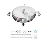 VEVOR 18" Pressure Washer Surface Cleaner, Stainless Steel Pressure Washer Attachments with 4 Wheels, 4000 Max PSI, 1/4 Quick Connector, 2 Spray Nozzles, 2 Extended Wands for Concrete, Patio, Deck