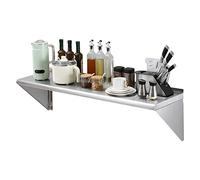 VEVOR 18" x 48" Stainless Steel Shelf, Wall Mounted Floating Shelving with Brackets, 400 lbs Load Capacity Commercial Shelves, Heavy Duty Storage Rack for Restaurant, Kitchen, Bar, Home, and Hotel