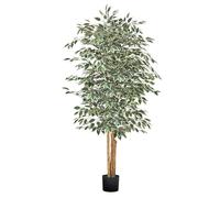VEVOR 180cm Artificial Ficus Tree with Black Pot, Tall Faux Ficus Plant with Natural Wood Trunk and Realistic Green Leaves, Indoor Fake Silk Tree for Home, Office, Living Room, or Corner Décor
