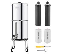VEVOR Gravity-fed Water Filter System, 2.25G 304 Stainless-Steel Countertop Filtration System, Reduces Lead and up to 99% of Chlorine, with 2 Activated Carbon Filter, 2 Defluorination Filter, Spigot