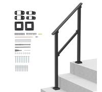 VEVOR 2-3 Step Stair Hand Rail Kit, Transitional Carbon Steel Railings, Black Square Tube