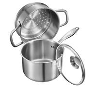 VEVOR 2.5 QT Saucepan with Steamer, Stainless Steel Saucepan with Glass Lid, Multipurpose Nonstick Stainless Steel Sauce Pot with Ergonomic Handle, Fr