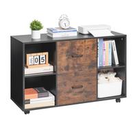 VEVOR 2 Drawer Wooden File Cabinet, Mobile Filing Cabinet with Open Shelves, Lateral Rolling File Storage with Lockable Wheels, Modern Free Standing Printer Stand for Home, Office, School, Black