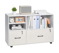 VEVOR 2 Drawer Wooden File Cabinet, Mobile Filing Cabinet with Open Shelves, Lockable Lateral Rolling File Storage with Adjustable Shelves, Free Standing Printer Stand for Home Office School, White