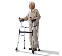 VEVOR 2 in 1 Folding Walker & Removable Armrests, Height Adjustable Foldable Walker with 5" Solid Wheels, Lightweight Aluminum | Front Wheeled Mobilit
