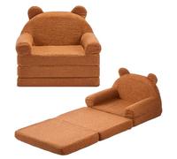 VEVOR 2-in-1 Kids Sofa, Foldable Bear Toddler Soft Couch with Armrests, Made of 28D Sponge & Teddy Fleece, Convertible Toddler Chair to Lounger, Kid Couch Fold Out for Reading or Gaming, M, Brown