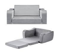 VEVOR 2-in-1 Kids Sofa, Foldable Toddler Soft Couch with Armrests, Made of 28D Sponge & Short Pile, Convertible Toddler Chair to Lounger, Kid Couch Fold Out for Fun Playtime or Comfy Lounging, L, Gray