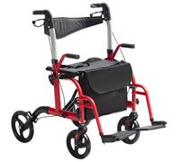 VEVOR 2 in 1 Rollator Walker & Transport Chair for Seniors, Folding Rolling Walker Wheelchair Combo & Footrests, Lightweight Aluminum Mobility Walker with Adjustable Handle, All Terrain Wheels, 300LB