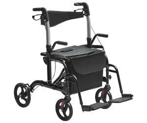 VEVOR 2 in 1 Rollator Walker & Transport Chair for Seniors, Folding Rolling Walker Wheelchair Combo & Footrests, Lightweight Aluminum Mobility Walker with Adjustable Handle, All Terrain Wheels, 300LBS