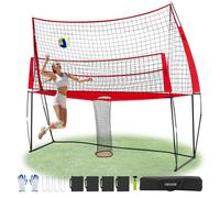 VEVOR 2-in-1 Volleyball Training Net System, Freely Height-Adjustable Practice Equipment with Ball Return, Portable Net Station, Easy Setup for Backyard Indoor Outdoor Serving Spiking Improve Accuracy