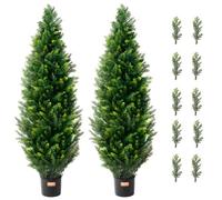 VEVOR 48 inch Tall (2 Pieces), with Extra Leaves & Pot Faux Evergreen Fake Pine Cypress Trees Plant, UV Rated Artificial Greenery Set for Home Decor Indoor/Outdoor, Green, 380 x 380 x 1230 mm
