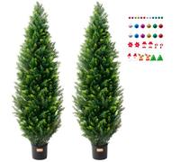 VEVOR 60 inch Tall (2 Pieces), with Extra Leaves & Pot Faux Evergreen Fake Pine Cypress Trees Plant, UV Rated Artificial Greenery Set for Home Decor Indoor/Outdoor, Green, 400 x 400 x 1500 mm
