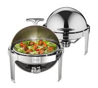 VEVOR Roll Top Chafing Dish Buffet Set, 6 Qt 2 Pack, Stainless Steel Chafer with 2 Full Size Pans, Round Catering Warmer Server with Lid Water Pan Stand Fuel Holder, for at Least 5 People