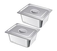 VEVOR 2 Pack Stainless Steam Hotel Pans, 1/2 Size Table Steam Pans With Lids, 6 Inch Deep, Anti Jam Restaurant Supplies Reusable Catering Storage for