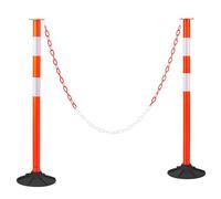 VEVOR 2 Pack Traffic Delineator Posts, 871 mm Traffic Safety Cones with Weighted Base, Reflective Strips and Chain, Heavy Duty Delineator Posts for Construction Site, Parking Lot, Crowd Control, Red