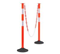 VEVOR 2 Pack Traffic Delineator Posts, 871 mm Traffic Safety Cones with Weighted Base, Reflective Strips and Chain, Heavy Duty Delineator Posts for Construction Site, Parking Lot, Crowd Control, Red