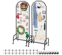 VEVOR 2 Packs Grid Wall Panels, 600 x 1640mm Wire Grid Panels Display Rack, Movable Art Display Shelf with Wheels and 20 Hooks, Black Carbon Steel Gridwall for Craft Show, Decor, Storage, Notice Board
