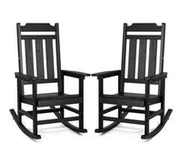 VEVOR 2 Pcs Porch Rocker, HIPS Outdoor Rocking Chair, High Back Patio Rocking Chair with Smooth Armrests, Supports up to 400 lbs, for Garden, Balcony, Porch, Black