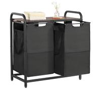 VEVOR 2 Section Laundry Sorter, Large Laundry Hamper with Metal Frame and Wooden Tabletop, Freestanding Storage Organizer Baskets with Pull-Out 600D Oxford Cloth Bags for Dirty Clothes, Bathroom